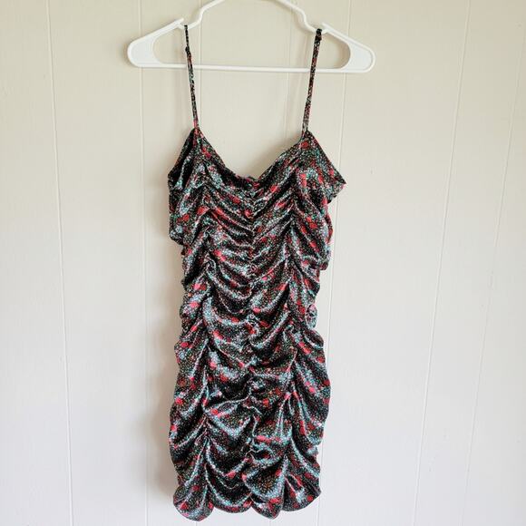 Urban Outfitters Rose Print Ruched Bodycon Mini Dress - Picture 3 of 4